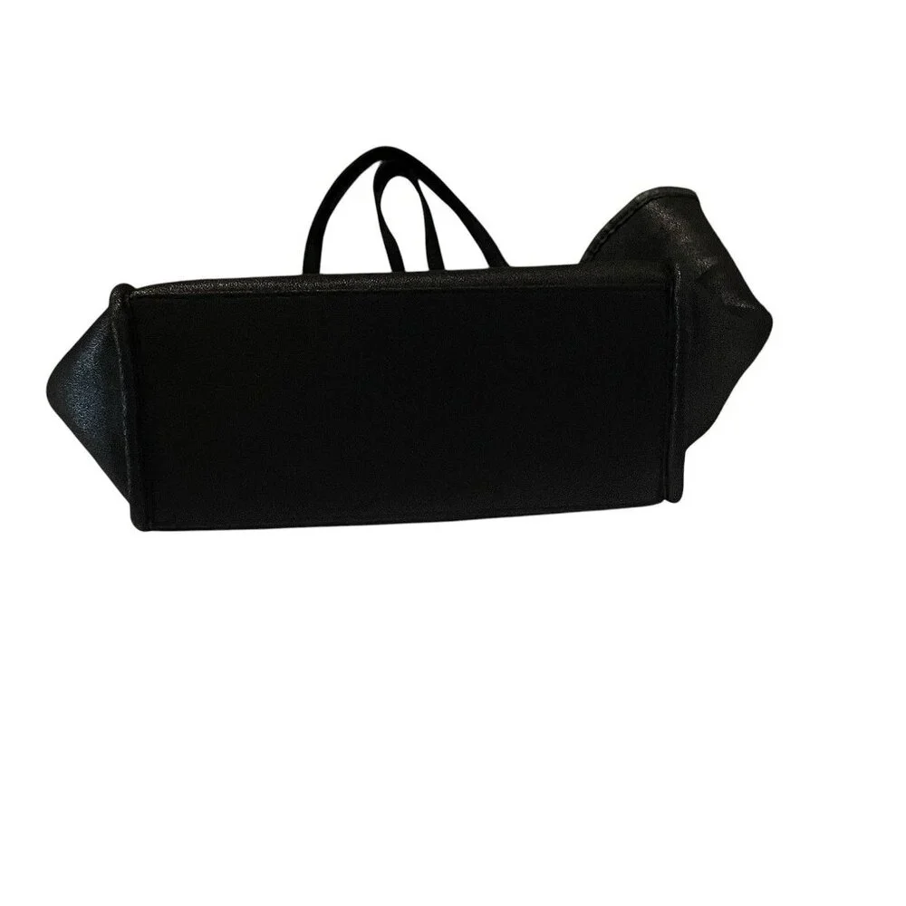 Neiman Marcus Black Faux Leather Reversible Sherpa Lined Large Tote Shoulder Bag